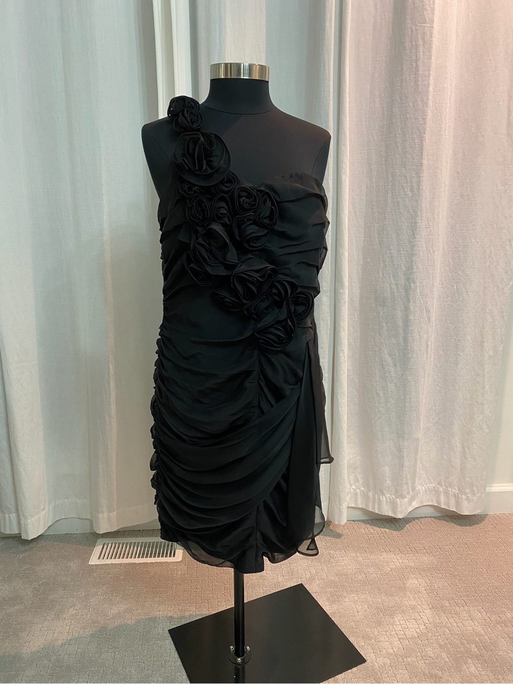 The Limited Elegant Black One-Shoulder Rosette Cocktail Dress